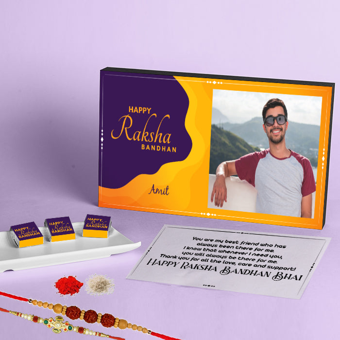 Buy Personalised Rakhi with Lamp n Chocolates at Rs.1399 | FlowerAura